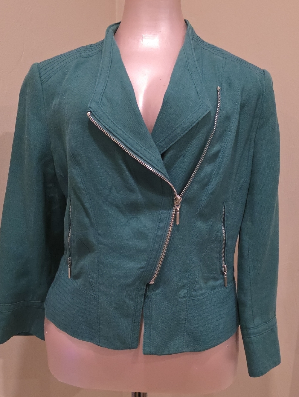 White House Black Market teal Asymmetrical Zip Women's Jacket